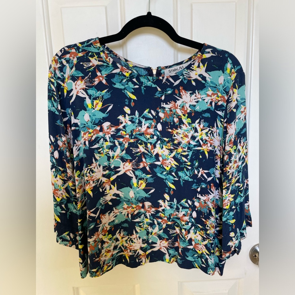 Anthropologie Sam & Lavi Navy Leaf Print Blouse